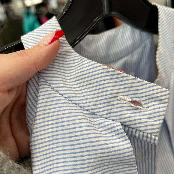 $395 Caroline Constas Blue White Pinstripe Adrie Poplin Pleated Blouse size XS - Picture 4 of 11